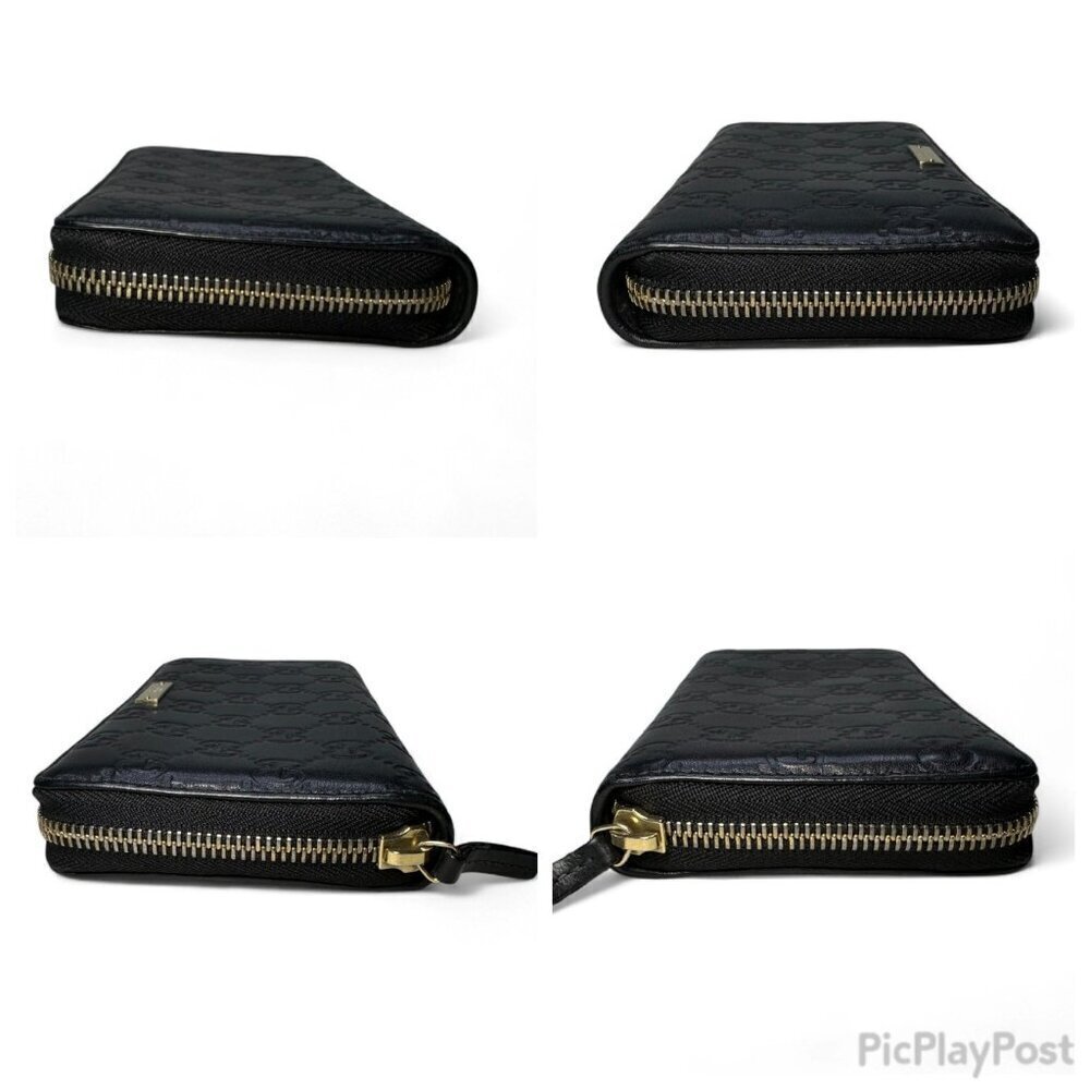 GUCCI Guccissima Leather Zip Around Long Wallet, Black GG Embossed - Picture 12 of 15